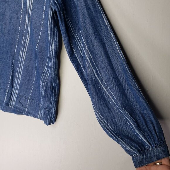 Cloth & Stone Chambray Stripe Zip‎ Back Blouse S Blue White Top Shirt Anthro - Picture 4 of 9